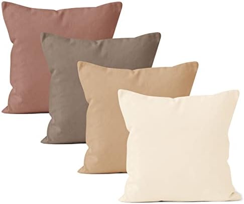 Cotton Canvas Throw Pillow Covers by Gold Marque Pack of 4 Beige Combo 18"x18"