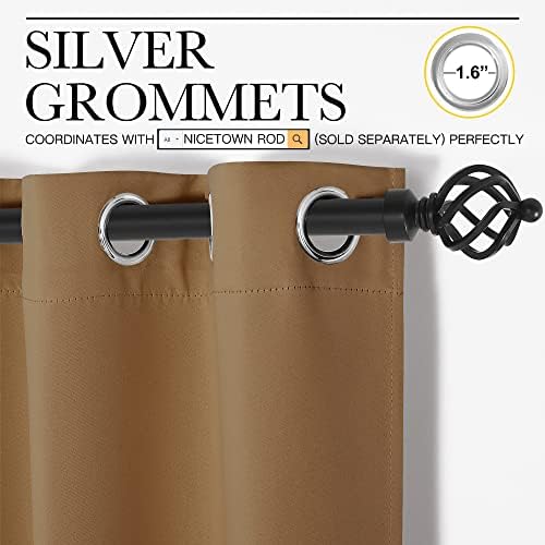 Solid Thermal Insulated Grommet Blackout Curtain - Gold Brown