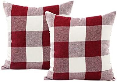 Sleepdown - Square Cotton Pillowcases Cushion Covers with Checkered Pattern - Red