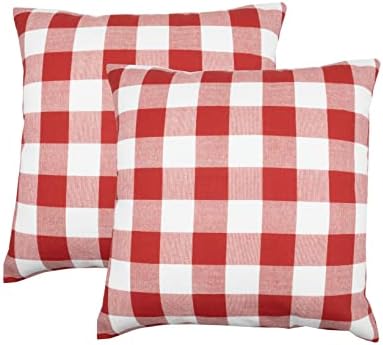 Sleepdown - Cotton Pillowcases Cushion Covers with Checkered Pattern - Red and White