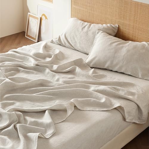 Cuddles & Cribs- Linen Sheets - Queen Linen Bed Sheet, 4 Pcs Breathable Cotton Bed Sheets, Linen Cotton Blend Sheets for All Seasons