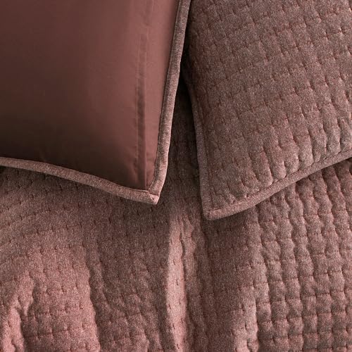 Pieridae -Reversible Striped Cotton Geometric Pattern Bedspread- Dusty Mauve