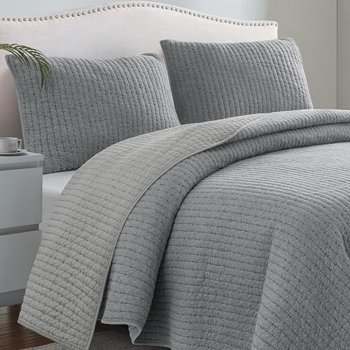 Cuddles & Cribs -Reversible Striped Cotton Geometric Pattern Bedspread- Grey