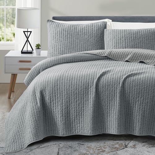 Cuddles & Cribs -Reversible Striped Cotton Geometric Pattern Bedspread- Grey
