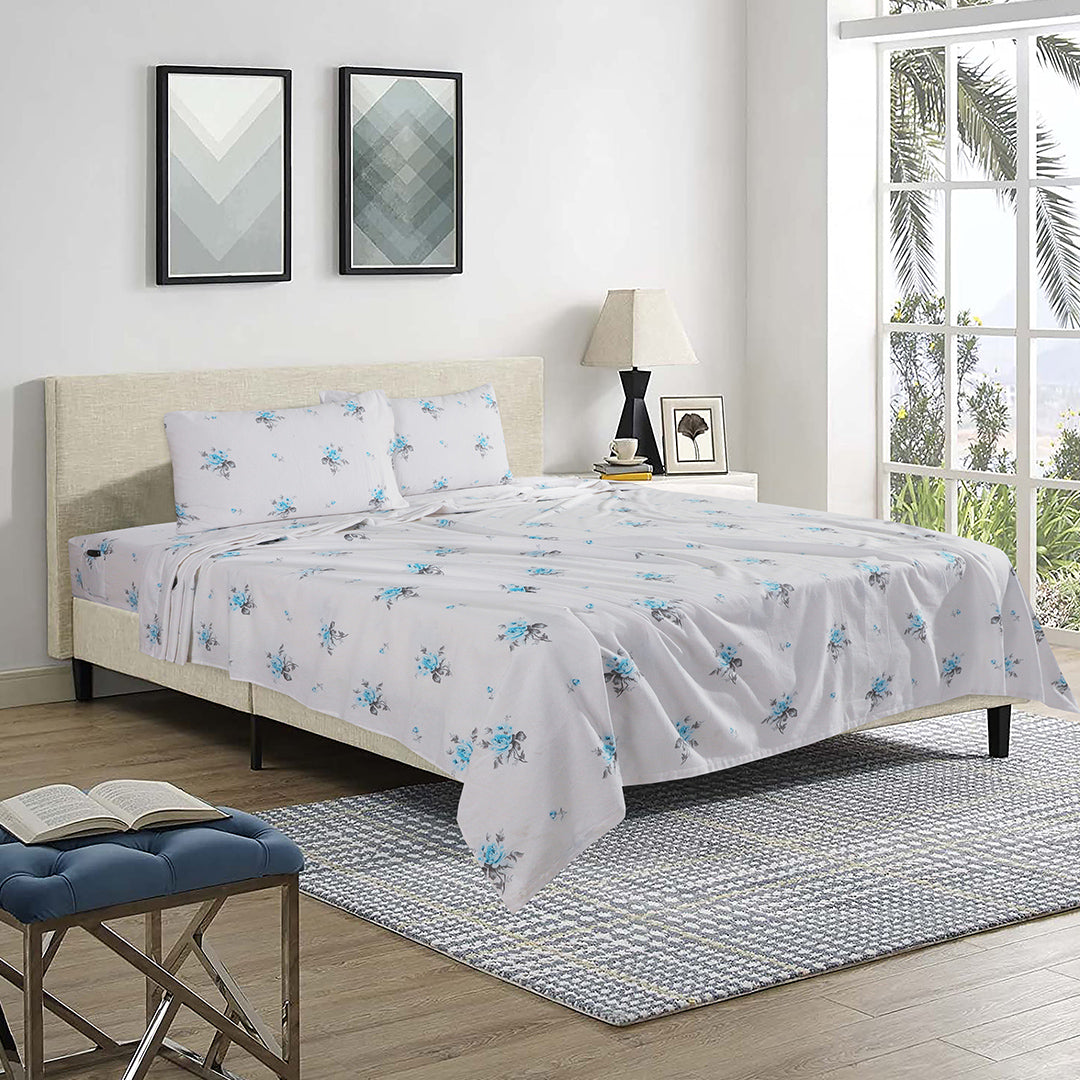 Enviohome -Double Brushed Flannel Sheet Set -Blue Floral