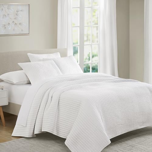 Enviohome -Reversible Striped Cotton Geometric Pattern Bedspread- White
