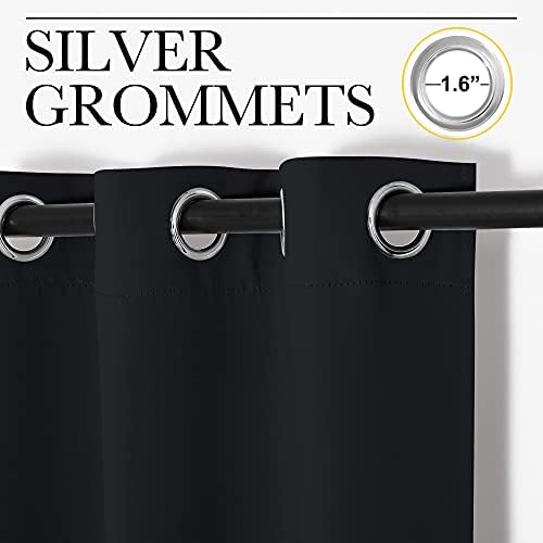 Solid Thermal Insulated Grommet Blackout Curtain-Pitch Black
