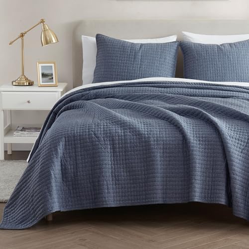 Enviohome -Reversible Striped Cotton Geometric Pattern Bedspread- Heather Blue