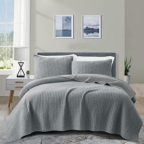 Enviohome -Reversible Striped Cotton Geometric Pattern Bedspread- Grey