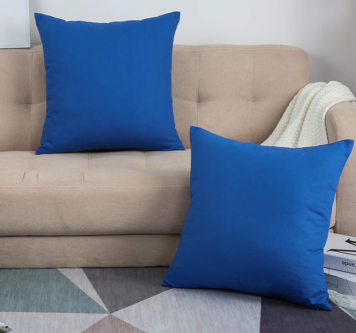 Pieridae Set of 2 Solid Cotton Canvas Throw Cushion Covers, Blue Ashes (16"x16")