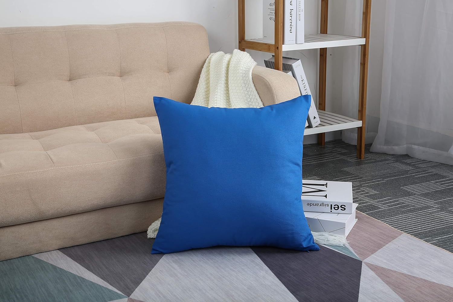 Pieridae Set of 2 Solid Cotton Canvas Throw Cushion Covers, Blue Ashes (16"x16")
