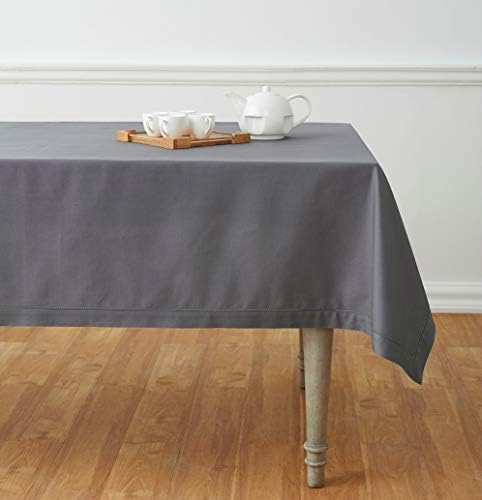 Cuddles and Cribs Cotton Linen Grey Hemstitch Tablecloth - 58 x 84 Inch