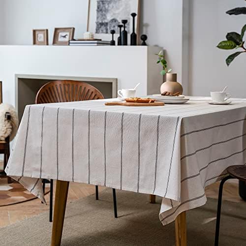 Pieridae Cotton Tablecloth - White Black Stripe Design, 55"×86" (6-8 Seats)