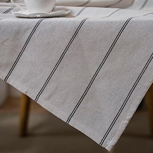 Pieridae Cotton Tablecloth - White Black Stripe Design, 55"×86" (6-8 Seats)
