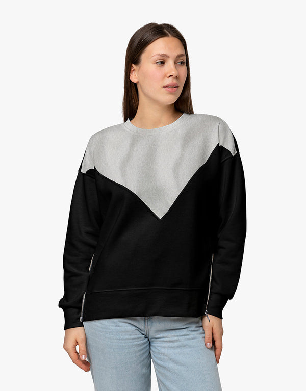 Hampton Ridge Oversized Zipper Chevron Sweatshirt for Women - Black