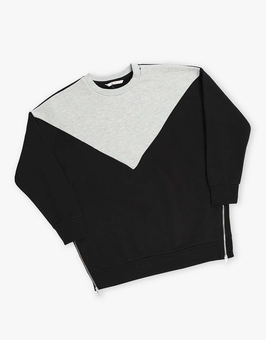 Hampton Ridge Oversized Zipper Chevron Sweatshirt for Women - Black