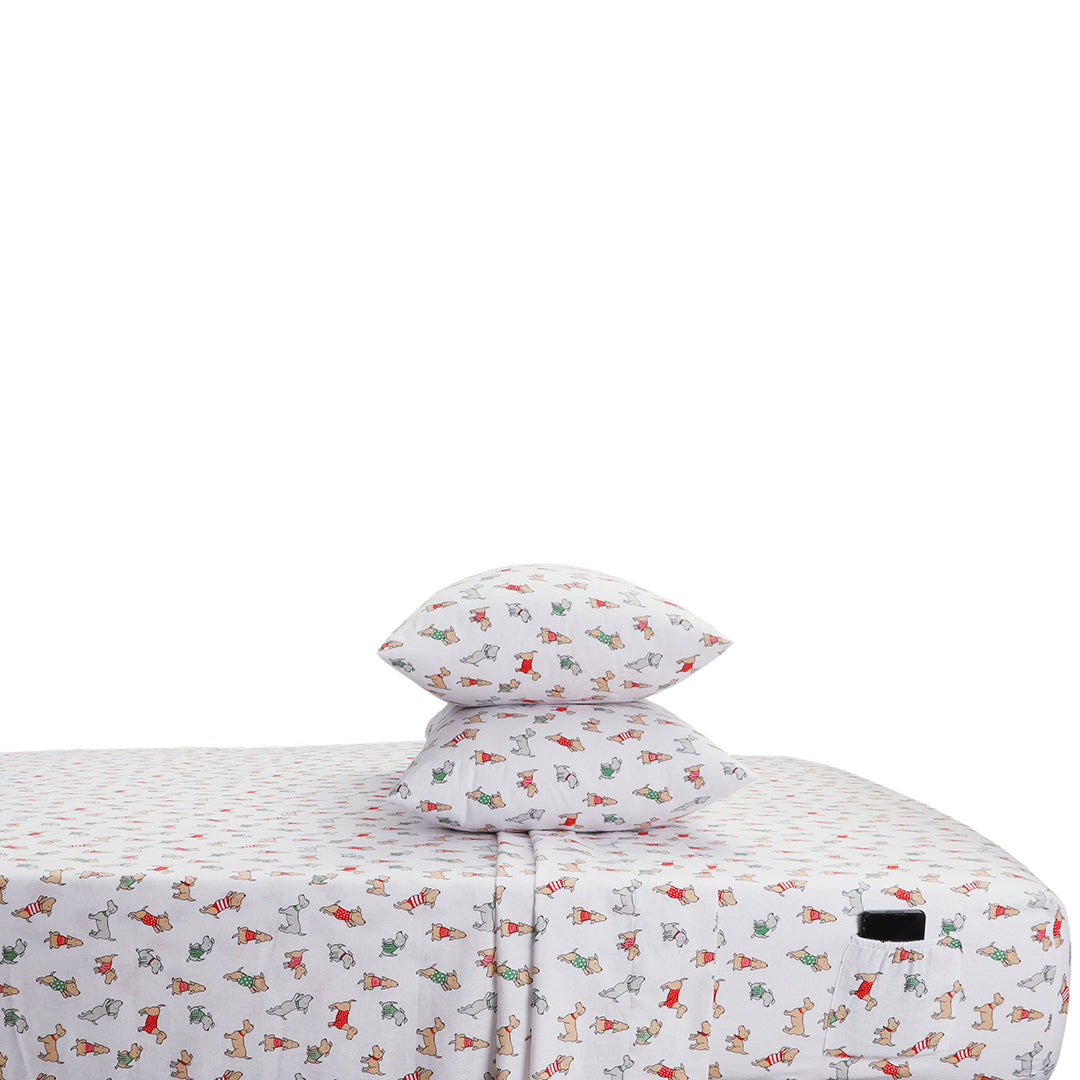Double Brushed Flannel Sheet Set -Winter Dogs