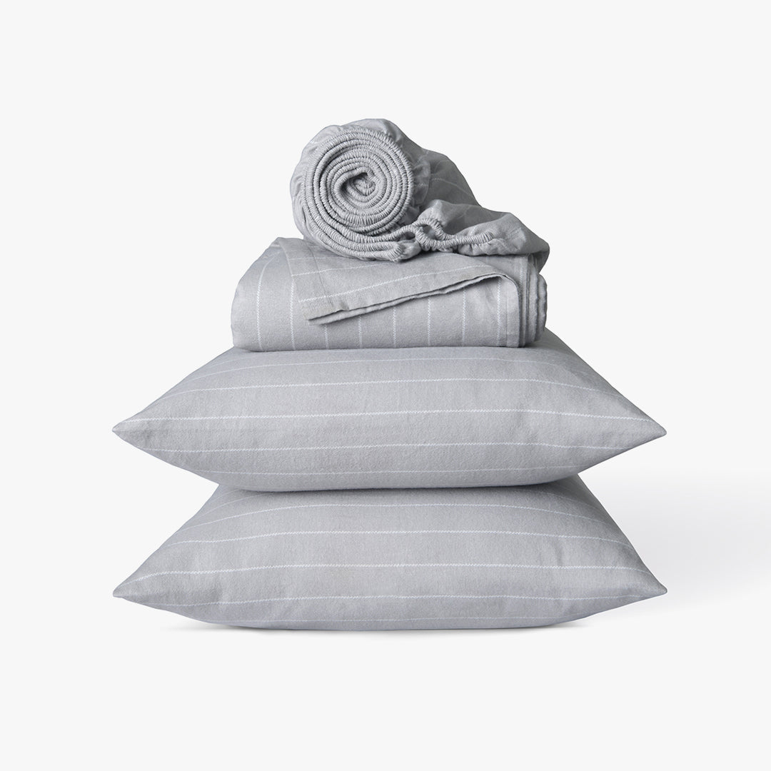 Double Brushed Flannel Sheet Set -Grey Pin Stripe