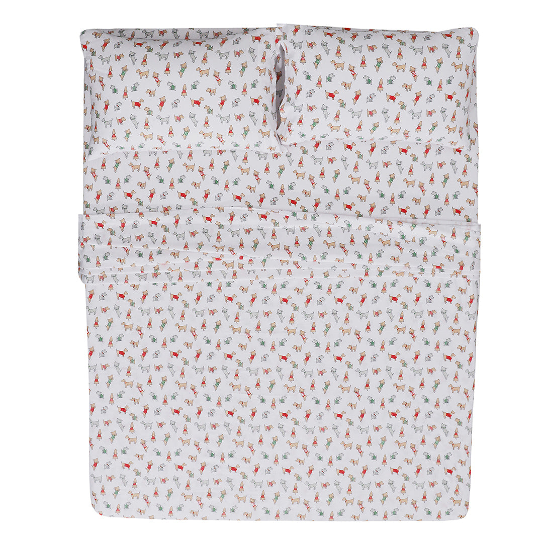 Double Brushed Flannel Sheet Set -Winter Dogs