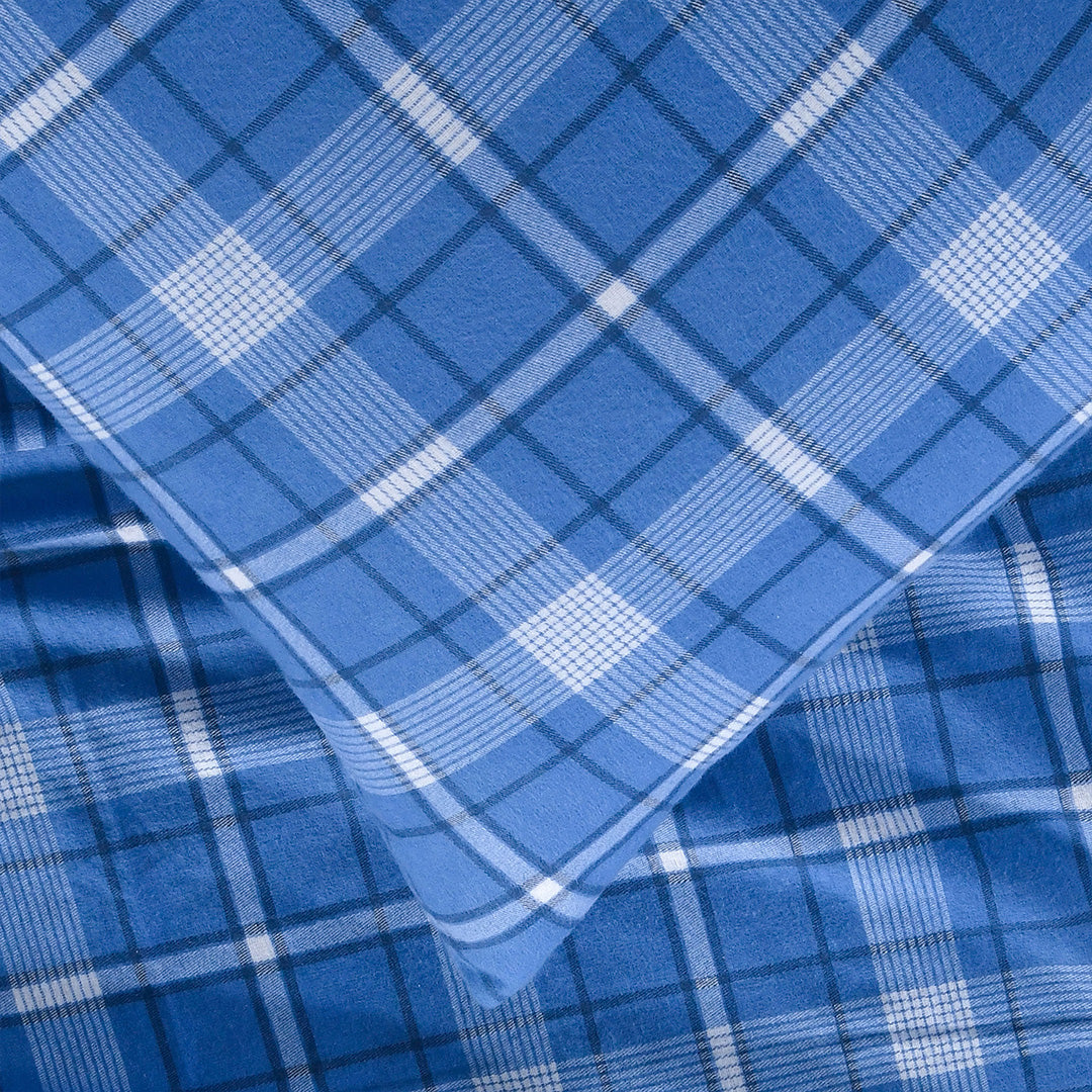 Double Brushed Flannel Sheet Set - Dark Blue Plaid