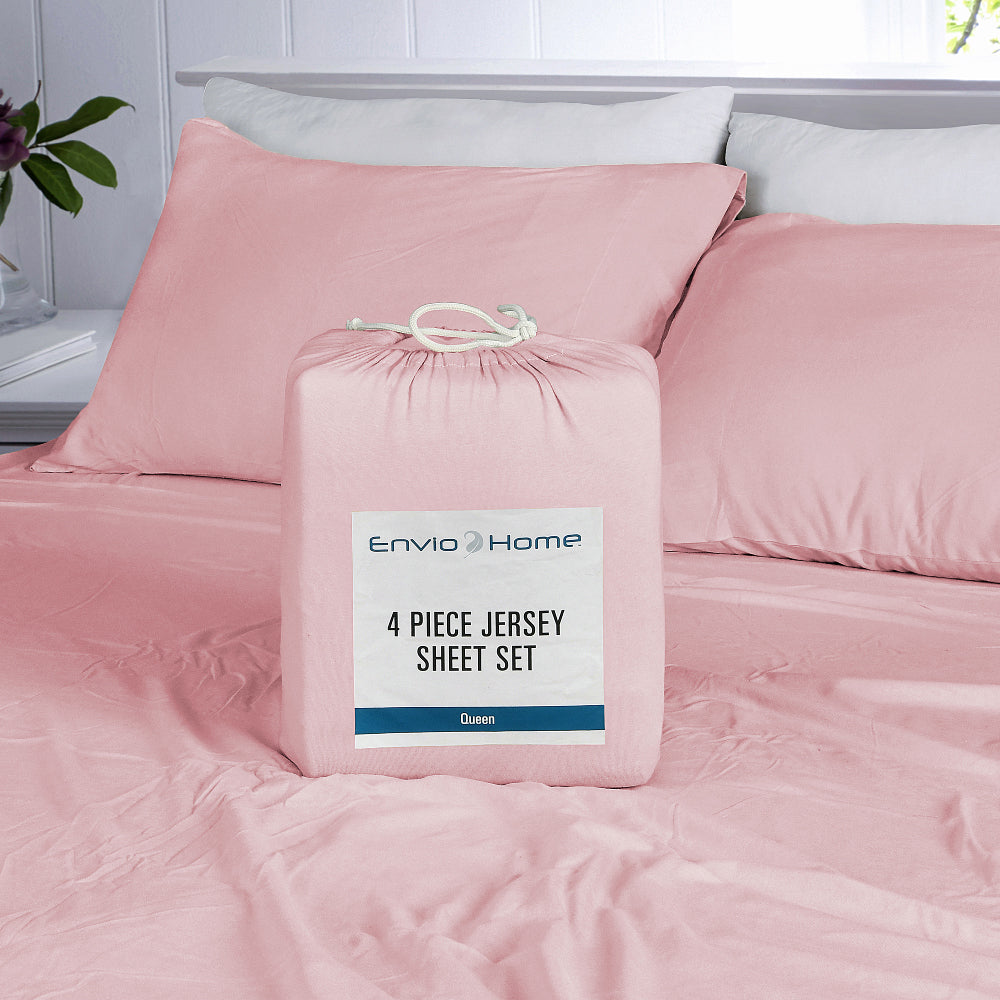 Light Pink - Cotton Jersey Bed Sheet Set