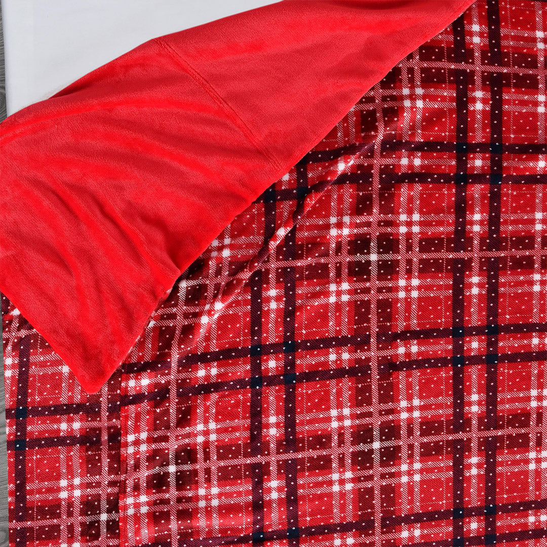 Teddy Fleece Blanket - Check Red Front