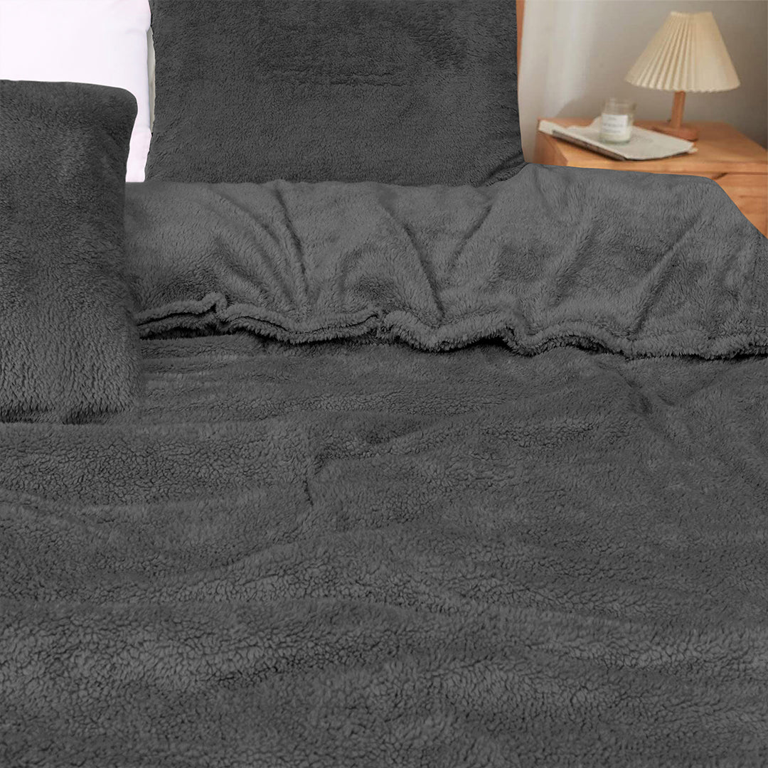 Teddy Fleece Comforter Set - Charcoal