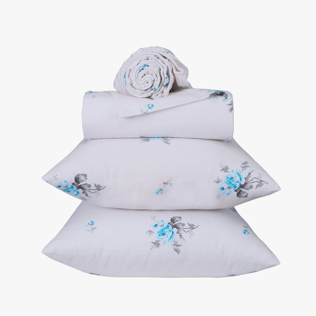 Double Brushed Flannel Sheet Set -Blue Floral