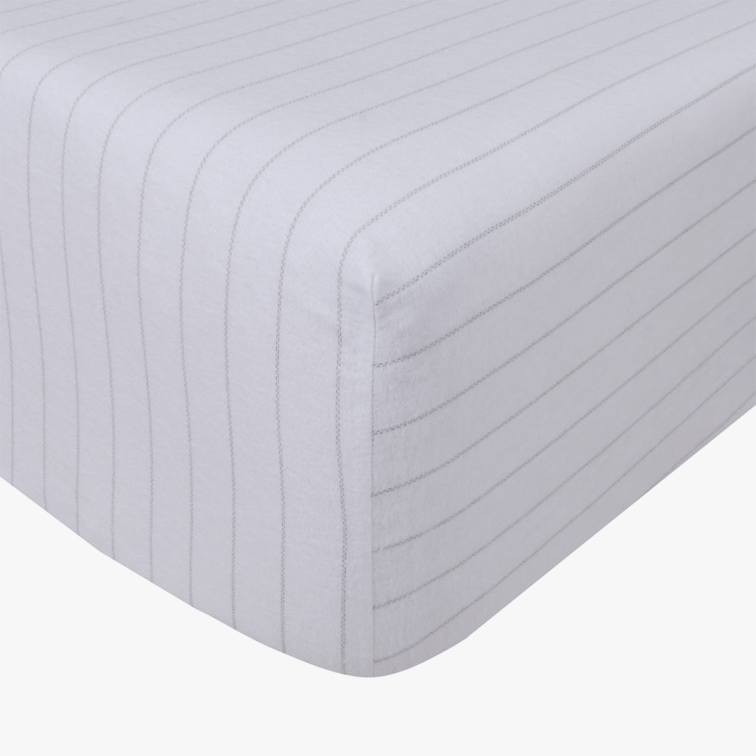 Double Brushed Flannel Sheet Set -White Pin Stripe