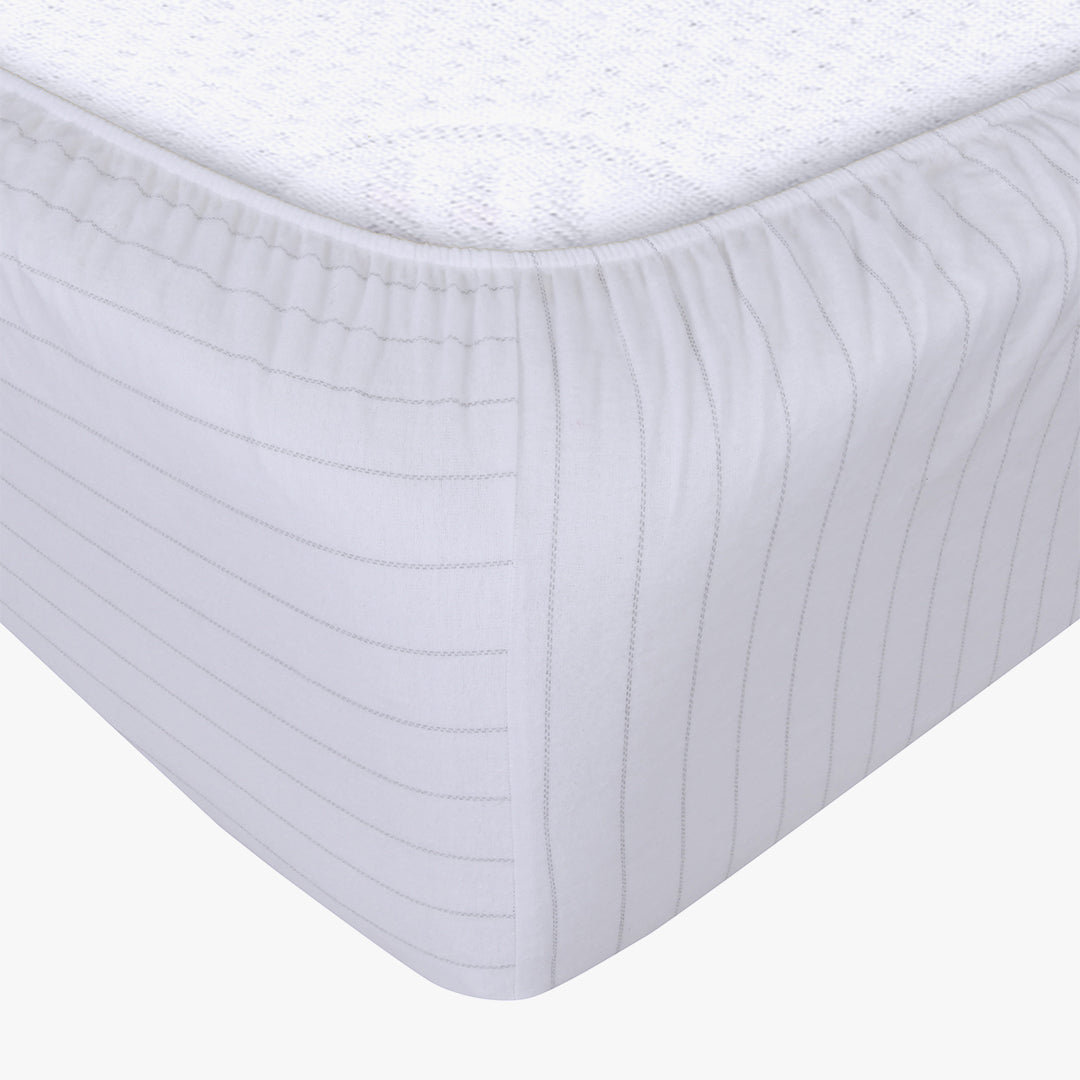 Double Brushed Flannel Sheet Set -White Pin Stripe