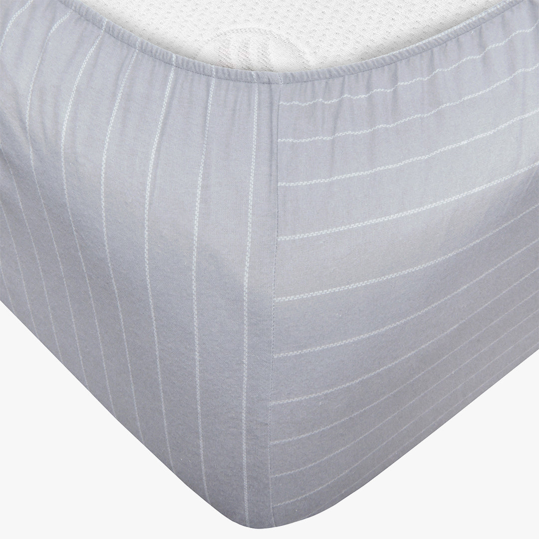 Double Brushed Flannel Sheet Set -Grey Pin Stripe