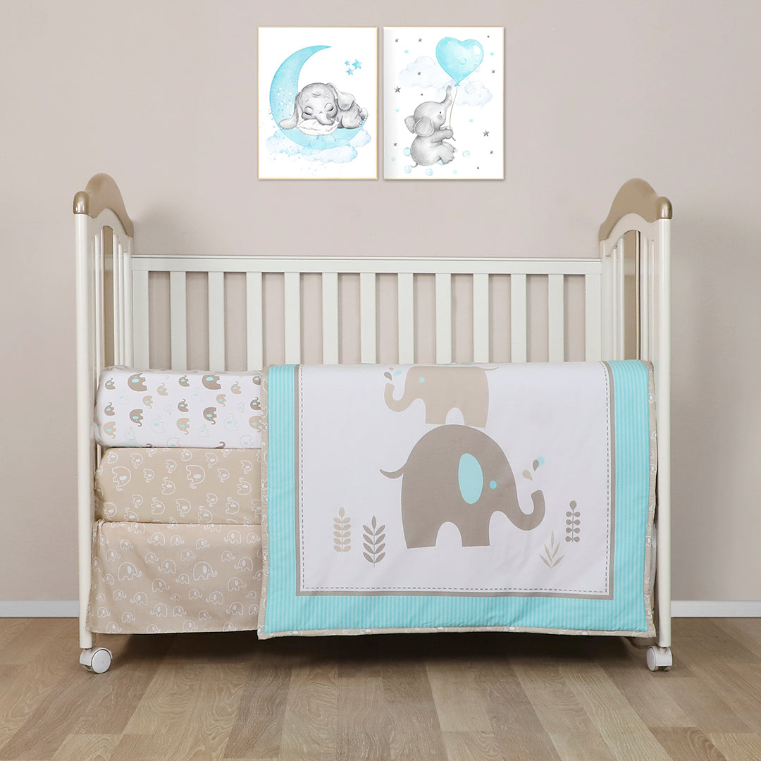Reversible Baby Comforter and Shaped Cushion - 2 Piece, Elephant Family By Cuddles & Cribs