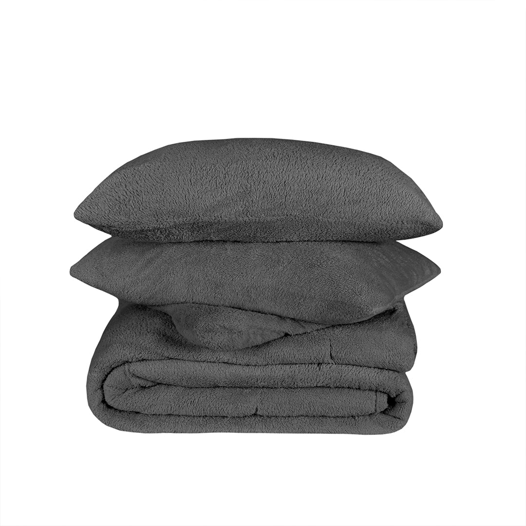 Teddy Fleece Comforter Set - Charcoal
