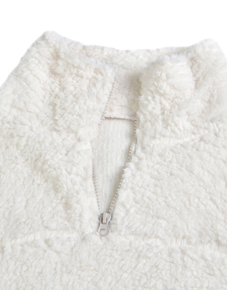 Hampton Ridge Women's  Long Sleeve Fuzzy Sherpa Fleece Zip-Up Sweatshirt -WHITE