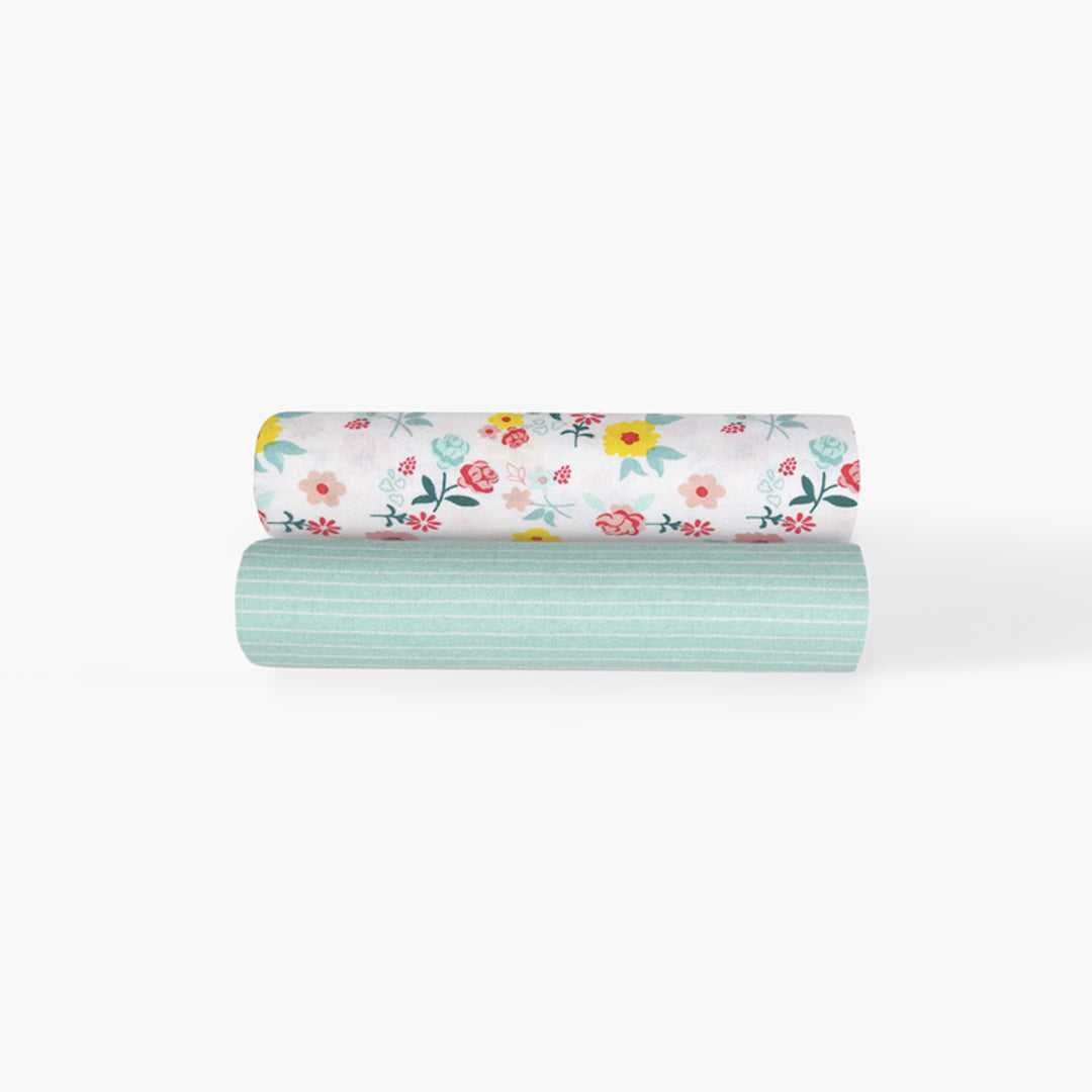 Floral & Thin Stripe - 2 Pack Cotton Flannel Receiving Blankets