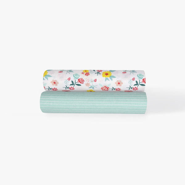 Pieridae - Floral & Thin Stripe - 2 Pack Cotton Flannel Receiving Blankets